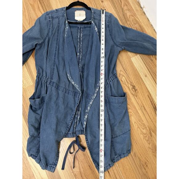 Hei Hei Anthropologie Linen Chambray Jacket Cascade Cardigan Open Blue Long SM - Picture 9 of 11